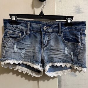 Denim Crochet Trim Short - Blue